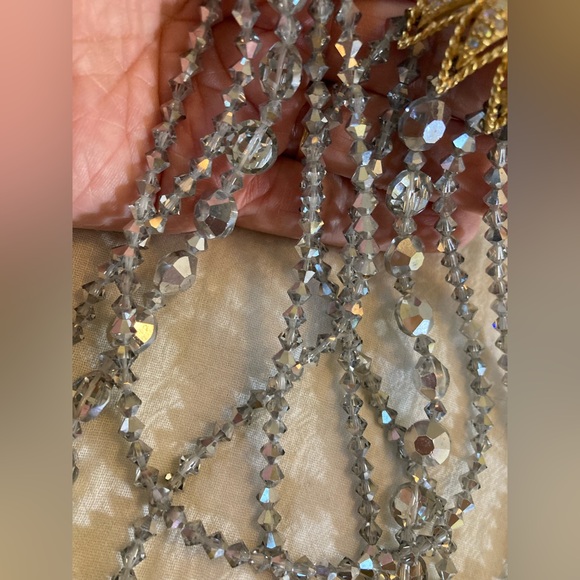Multi-Strands Crystals‎ Beaded Necklace with Fancy Clasp Side Pendant Vintage - Picture 12 of 13